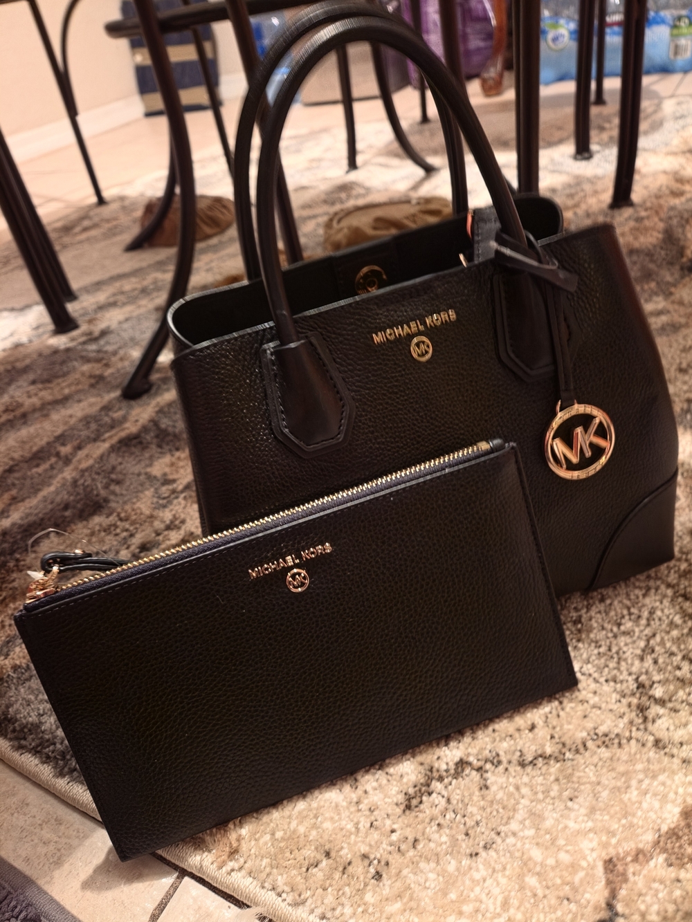 Michael Kors Black Leather Zip Satchel Black Leather  And Wristlet Leather